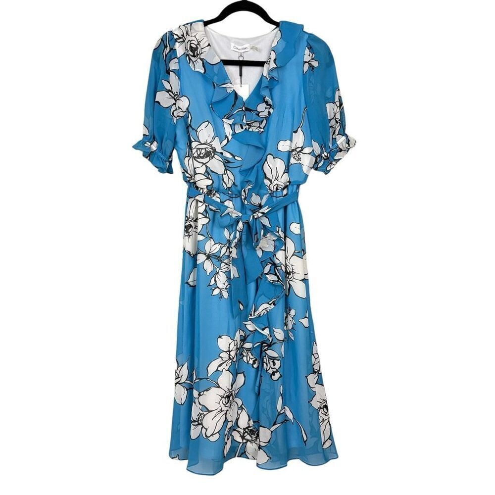 Calvin Klein Floral Printed Chiffon Dress - Size XS